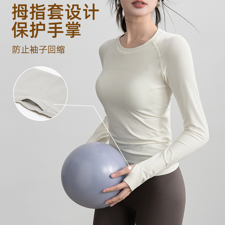 春秋无缝健身上衣长袖 弹力针织运动服修身圆领跑步速干瑜伽t恤女|undefined
