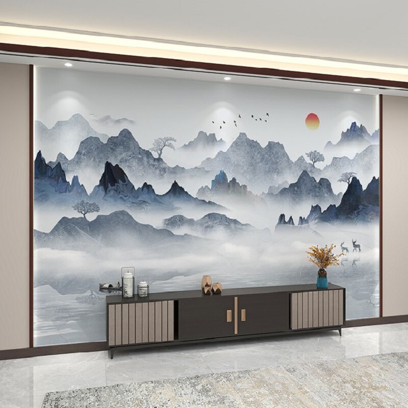 New Chinese Landscape Painting Wall Cloth TV Background Wall Mural Living Room Sofa Wall Cloth Wallpaper Bedroom Light Luxury Wallpaper