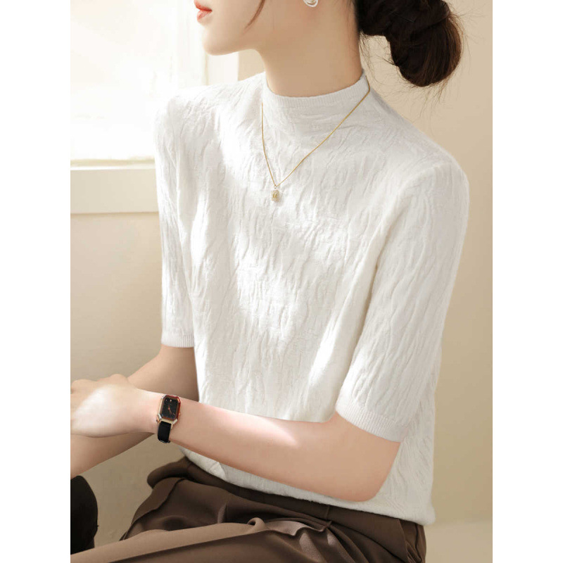 Knitted Base Sweater Without Necklace, Half-High Collar, Spring and Autumn 2025 New Style Women's Regular Shoulder Thin Top