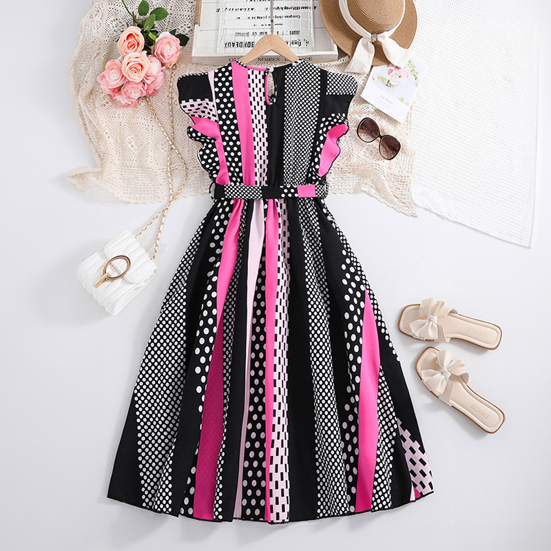 Ropa para niños, novedad de verano, vestido de niña con manga de encaje de retazos de estilo occidental_voghion.com