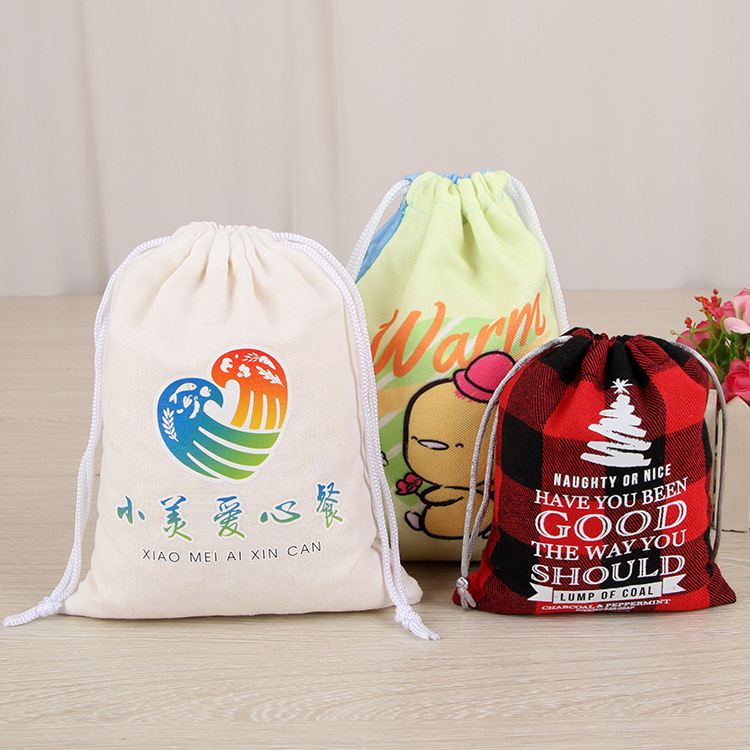 彩色印花帆布束口袋 吸管抽绳棉麻束口袋 礼品包装防尘帆布收纳袋