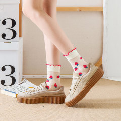 白色襪子女中筒ins潮日系可愛草莓花邊jk堆堆襪夏季薄款冰絲襪短