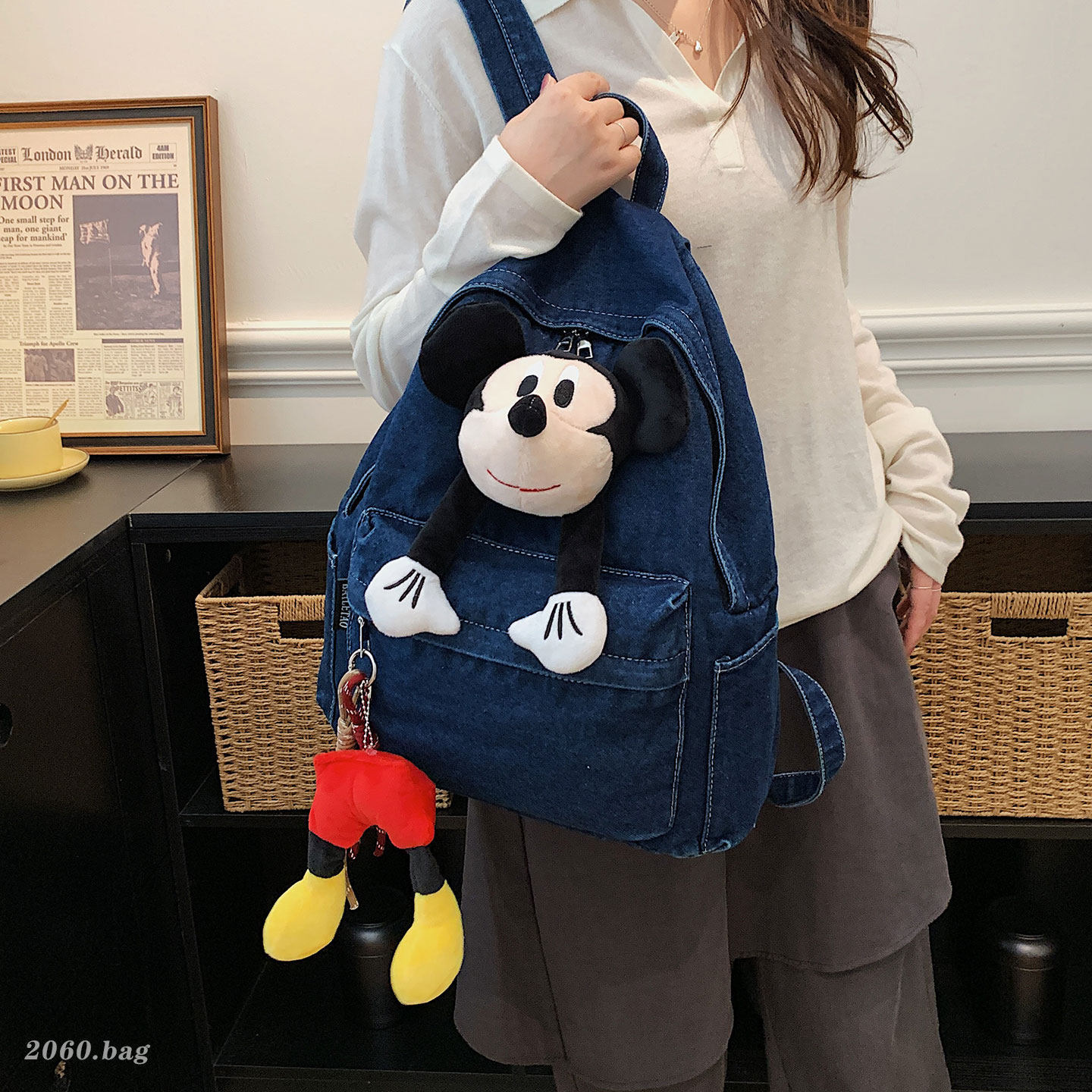 Muñeca 2026 mochila de gran capacidad de ocio nueva mochila de vaqueros caricatura encantadora clase de estudiantes de aire extranjero