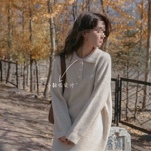 毛衣裙女秋冬季新款宽松韩版加厚配大衣中长款过膝打底针织连衣裙