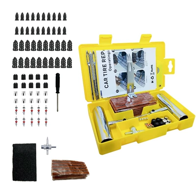 Repair kit set features two tire repair - 122-piece-yellow-box-tire-repair-tool-set