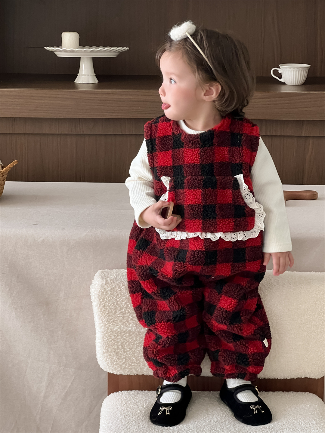 Ropa de invierno infantil engrosada, bata de placas, ropa infantil coreana, ropa de bebé, ropa de invierno para niñas, ropa de base image 1