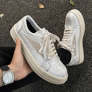 Thick-Soled Sneakers Men's Shoes American Sports Casual Shoes High-Bottom Retro All-Match Shoes 89719 White-J