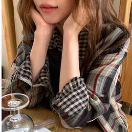 复古防晒衬衫外套女春秋格子衬衣2026秋季韩系慵懒风休闲宽松上衣