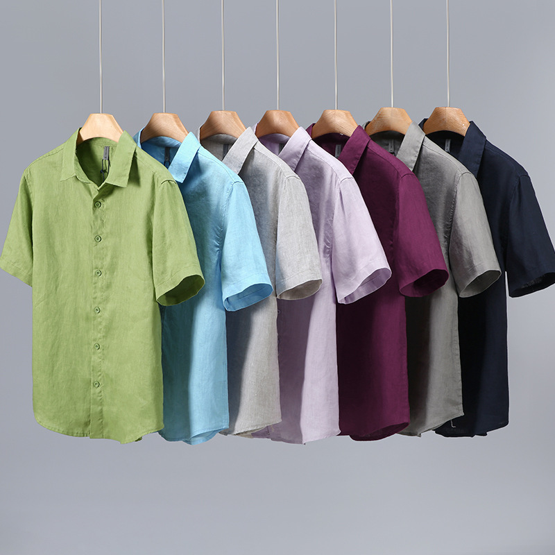 G195 Summer New Japanese Linen Men's Youth Casual Short-sleeved Shirt Small Square Collar Comfortable Breathable Shirt G195 Summer New Japanese Linen Men's Youth Casual Short-sleeved Shirt Small Square Collar Comfortable Breathable Shirt
