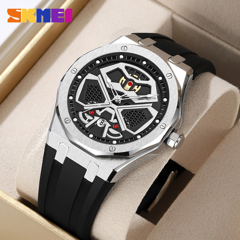 Momento de fábrica de los Estados Unidos hombres relojes de pulsera mecha octogonal de silicona hueco correa impermeable relojes de cuarzo transfronterizos al por mayor