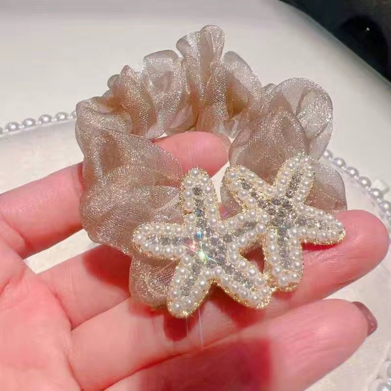 Korean Hair Band Pairs Starfish Rhinestone Large Intestine Hair Band Women's Simple Elegant High-Grade Hair Rope Hair Rope