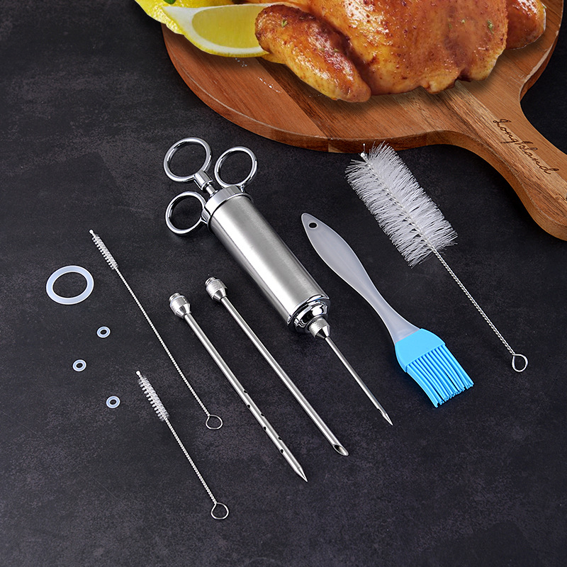 Acero inoxidable 304 carne barbacoa salsa jeringa traje carne inyector pavo salsa condimento aguja