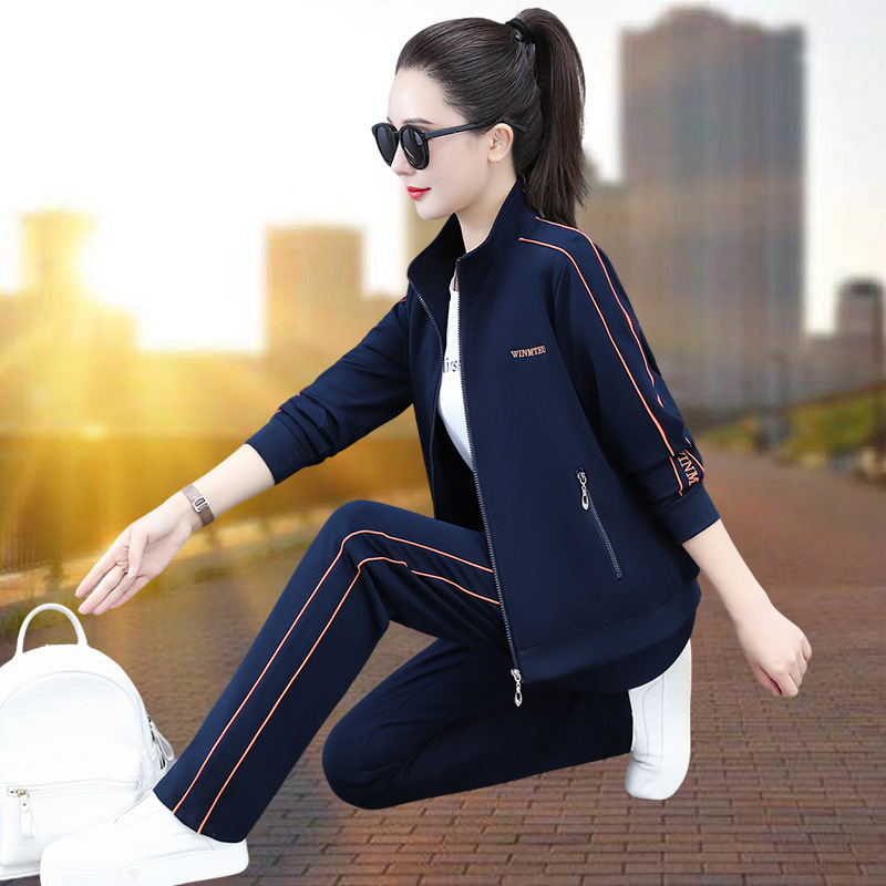 High Cotton Middle-Aged Mother's Clothing Fashionable Casual Sports Suit Women's Spring & Fall Sweatshirt Sweatpants Short-Sleeved T-Shirt Three-Piece Set