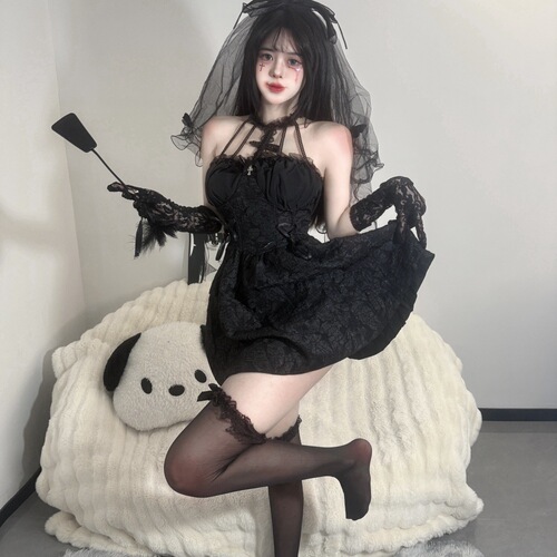Women's clothing, European and American dark Gothic Halloween costume, women's black dress, long dress, sexy female witch costume
