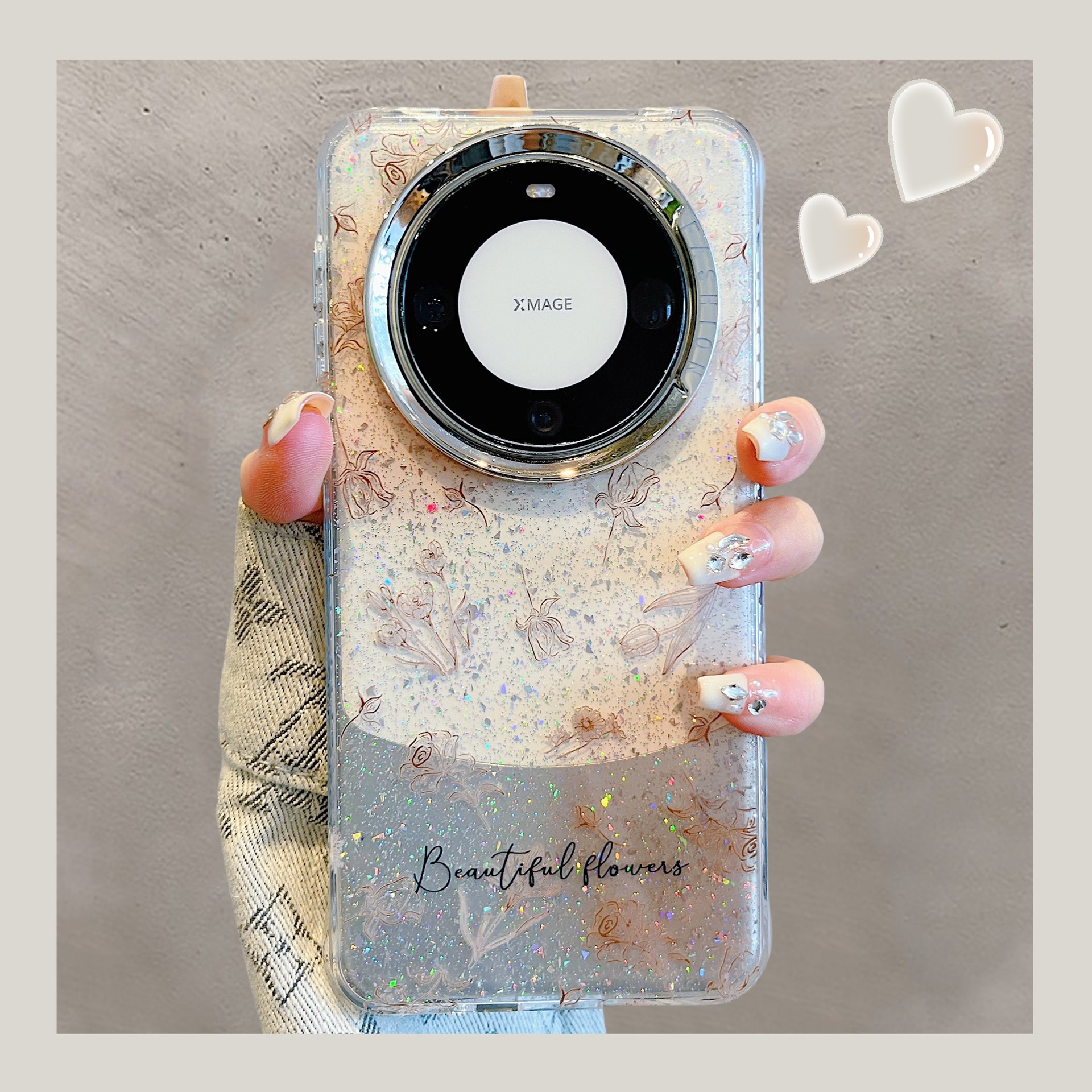 Aesthetic ins brillo mancha boceto flor para Huawei P70Pro funda para teléfono móvil Mate60/70 cadena M70Pro