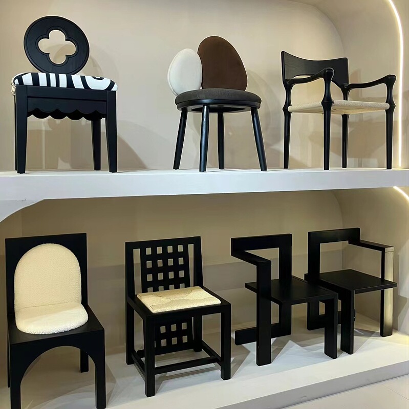 Medieval Style Dining Table and Chairs, French Retro Solid Wood Dining Chairs, Japanese Style Home Designer High-Looking Backrest Stools