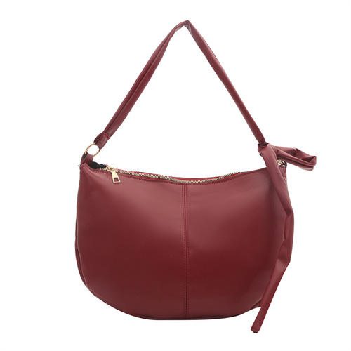 Large Capacity Casual Shoulder Bag for Women, Trendy Soft Collapse Half Round Single Shoulder Crossbody Bag, Soft PU Retro Saddle Bag