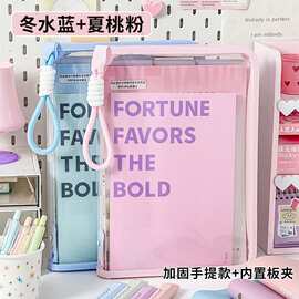A4淡彩色马卡龙手提文件袋高颜值书袋透明拉链式资料收纳袋大容量