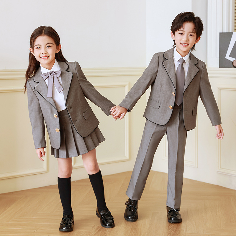 Uniforme escolar para niños, estilo universitario, chaqueta de traje de escuela primaria, vestido de estilo británico, uniforme de clase de jardín de infantes, traje gris