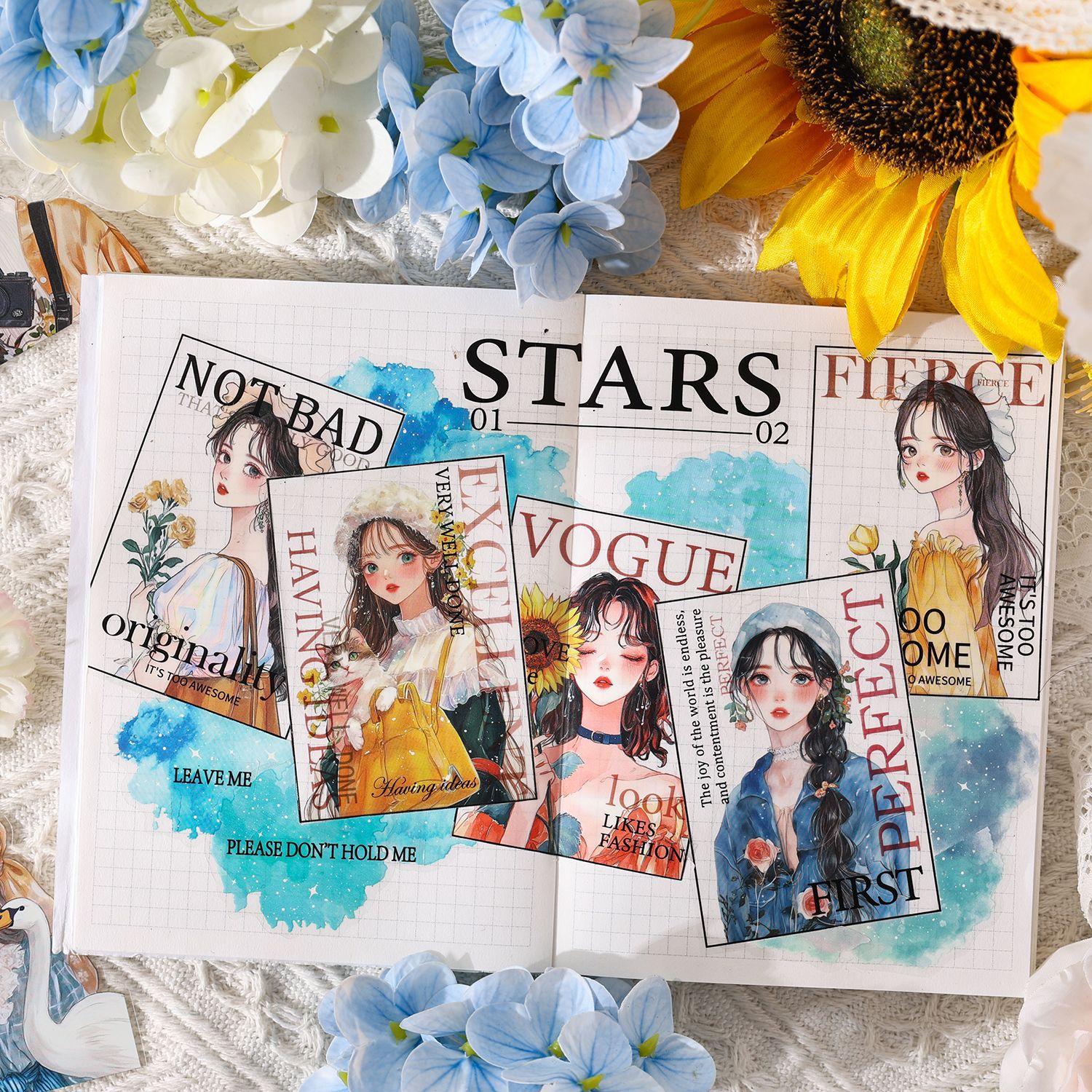 Galaxy Yingyue Series ins paquete de pegatinas de pet fresco pequeño paquete de pegatinas de material de collage de decoración de cuentas de bricolaje