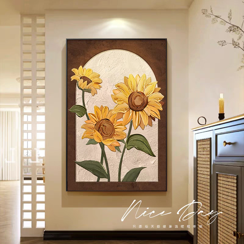 Girasoles de viento crema sala de estar pintura decorativa floral textura sofá fondo pared pintura de piso puerta de entrada mural