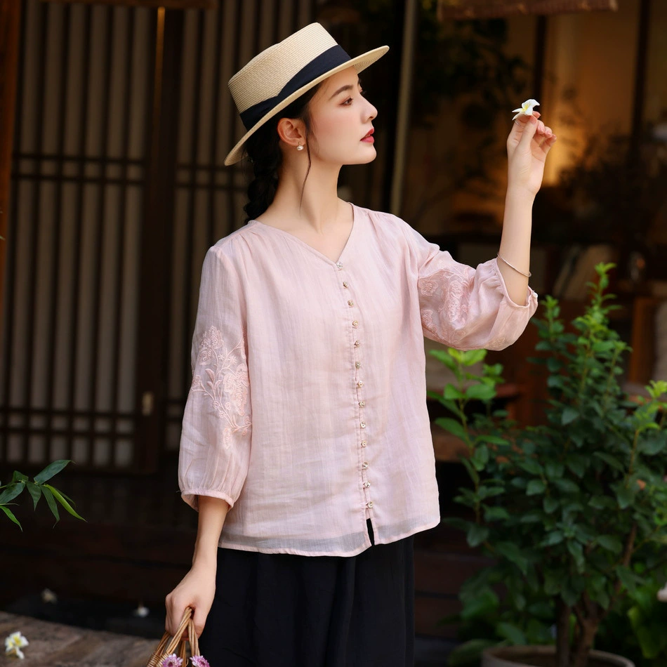 2024 весна и лето новый рами с крученой широкой вышивкой случайный прохладный кардиган топ многоцветный