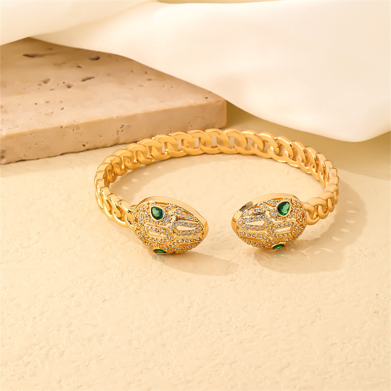 Parure de bijoux serpentine pleine de diamants, bague bracelet en zircon, personnalité de luxe légère, tête de léopard de l'industrie lourde_voghion.com