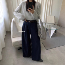 Y-7951【安安家送腰带】简约风高腰显瘦阔腿裤-不退换