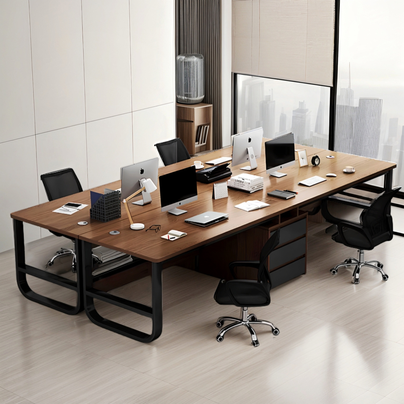 Escritorio Escritorio de computadora moderno simple Escritorio de oficina de escritorio Mesa de trabajo para cuatro personas