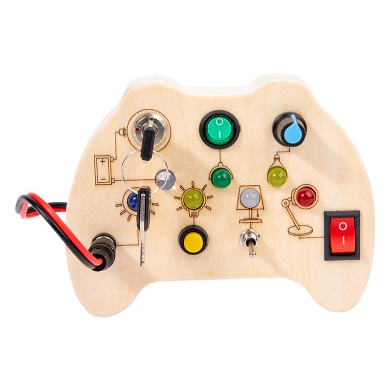 Transfronterizo de madera LED interruptor electrónico ocupado tablero infantil Física Ciencia y Educación educación temprana juguetes educativos Cognición de color