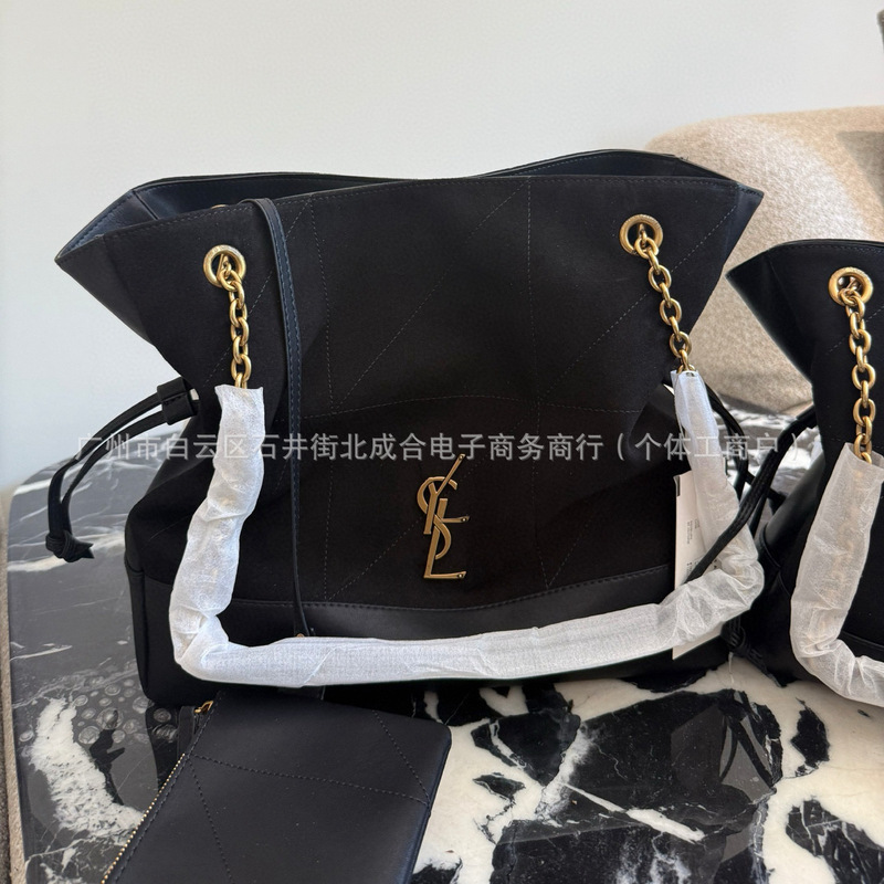 2025新款链条麂皮抽绳福袋包欧美复古大容量子母包时尚单肩托特包|undefined