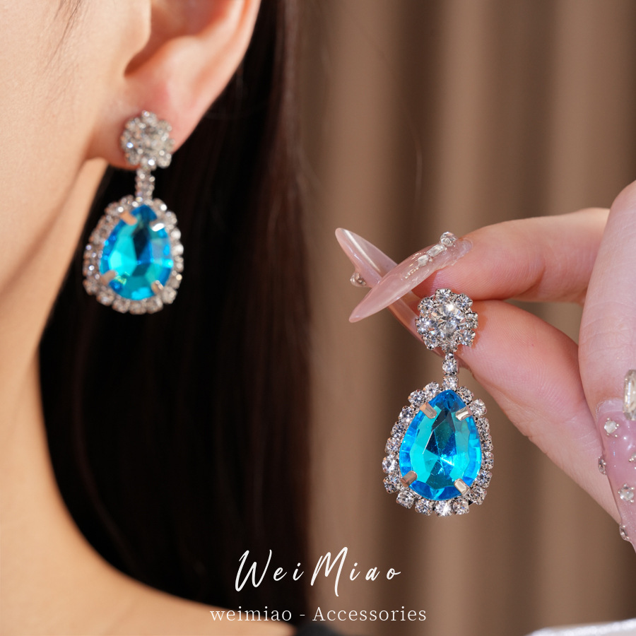 Collar de pendientes de gota de agua oval con diamantes lujoso y sofisticado, cadena de clavícula, conjunto de joyas de estilo palacio.