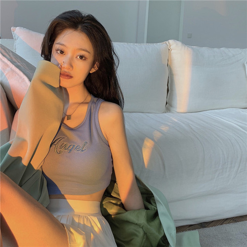 Designed thread outer short top  summer inner sleeveless Korean style camisole sexy vest for women ins