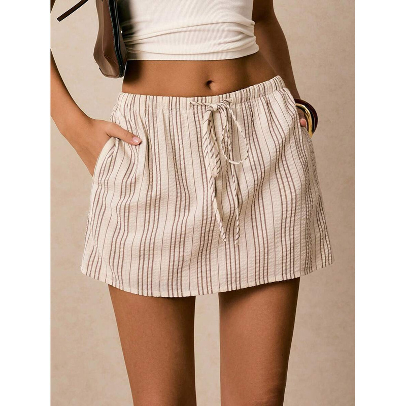 F 66731 Striped Drawstring Culottes Striped Drawstring Culottes