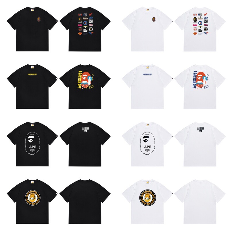 Cross-Border Exclusive Bape Camouflage Cherry Blossom Ink Ape Head Collaboration Nb Mount Fuji Violent Bear Pure Cotton Short-Sleeve T-Shirt