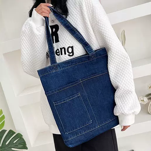 牛仔单肩包女大容量手提托特包学生补课包袋可丝印刺绣数码印LOGO