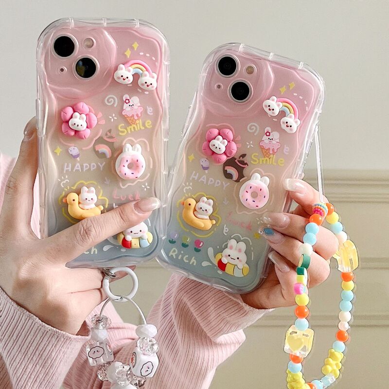 Three-Dimensional Wavy Edge Suitable for Apple 17 Colorful Red 16 Duck Bracelet iPhone 13 Spring/Summer Phone Case Apple 17