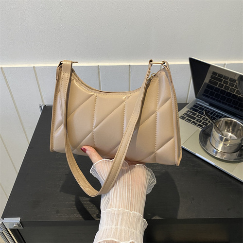 Solid Color Simple Western Style Diamond Embroidery Thread Shoulder Bag Women's  Summer Textured Underarm Bag Travel Small Square Bag Trendy