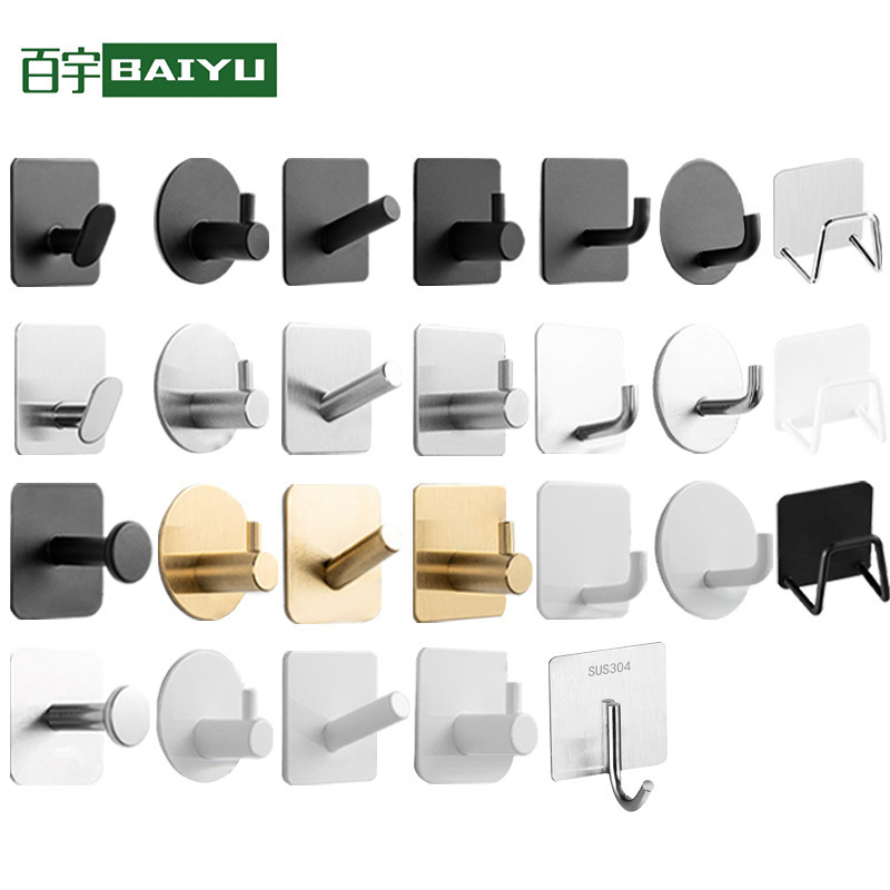 Cross-Border 304 Stainless Steel Hook, Strong Adhesive Hook, No-Drill Adhesive Hook, Traceless Single Hook, Metal Coat Hook Behind the Door
