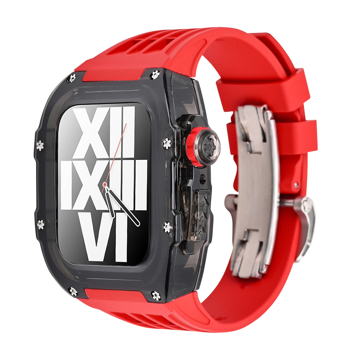 Correa de reloj de Apple aplicable carcasa modificada iwatch7/8 caja transparente de caucho flúor con hebilla de mariposa 44/45mm