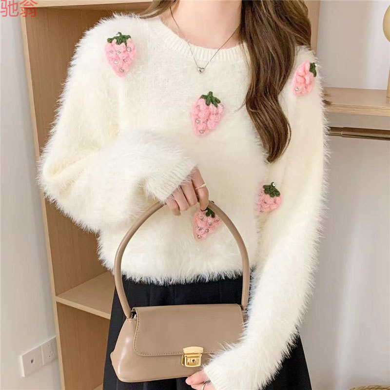 Imitation Mink Velvet Stereo Flower Knitwear for Women Autumn and Winter 2025 New High-End Knitted Knitwear Top with Soft and Waxy Breasts