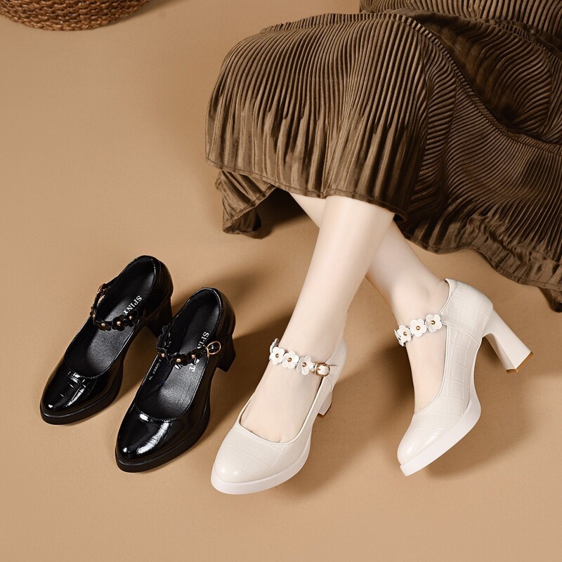Genuine Leather Pointed-Toe High-Heeled Shoes, 2026 Autumn New Style, Chunky Heel, Thick Sole, Black Elegant Single Shoes, Suitable for Pairing with Skirts, Shallow Mouth Leather Shoes Genuine Leather Pointed-Toe High-Heeled Shoes, 2026 Autumn New Style, Chunky Heel, Thick Sole, Black Elegant Single Shoes, Suitable for Pairing with Skirts, Shallow Mouth Leather Shoes