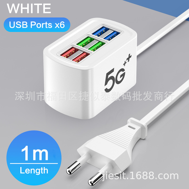 Mobile phone 6usb plug charger portable travel usb charging socket for Apple Android universal
