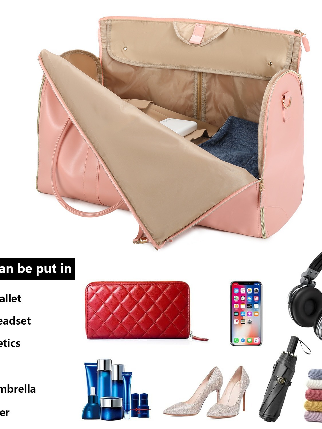 Fábrica de Amazon viajar conveniente bolsa de ropa de mano grande bolsa de cuero PU moda femenina