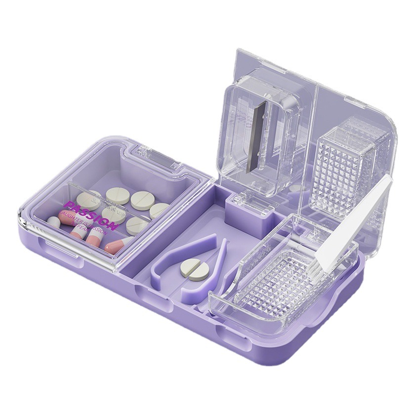 Caja de medicina dispensador caja de medicina caja de embalaje portátil tableta corte molienda medicina polvo píldora portátil un minuto dos corte caja pequeña