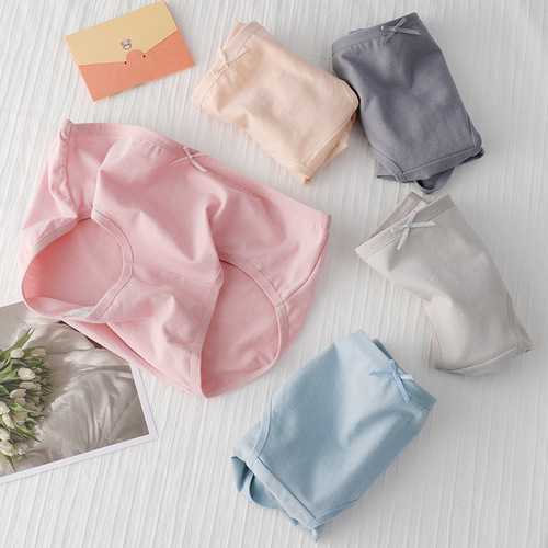 Japanese solid color simple women's underwear pure cotton women's cotton crotch mid-waist student girl briefs wholesale shorts