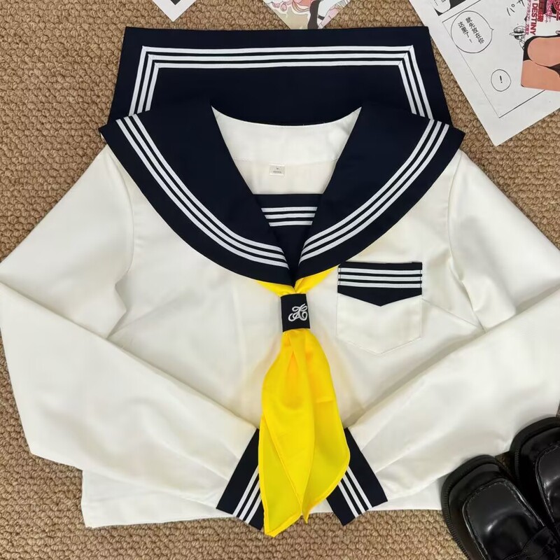 Jk制服ベースモデル改良白三本セーラー服合集長袖海軍襟学院風日系スーツ|undefined