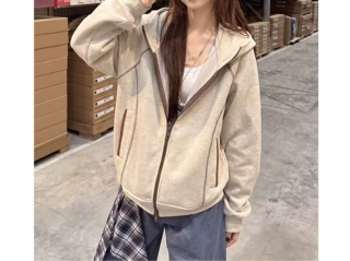 美式松弛感哈苏线拉链运动卫衣外套女宽松潮牌开衫上衣