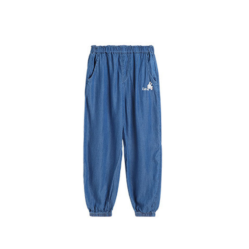 Lavi traje verano nuevos pantalones vaqueros de las niñas pantalones casuales delgados pantalones de las niñas atados al tobillo de moda suelta