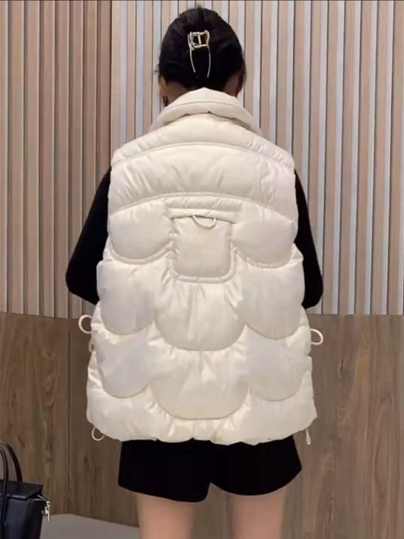 Vest with down, demi-season jacket, feather stuffing, oversize
